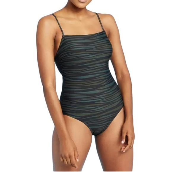 Kona Sol Women's XL Straight Neck Cinch Cut Out Back Modern One Piece Swimsuit - Picture 1 of 14